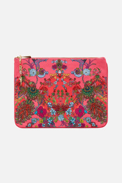 CAMILLA pink small canvas clutch in Windmills and Wildflowers