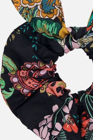 CAMILLA silk scrunchie in We Wore Folklore print