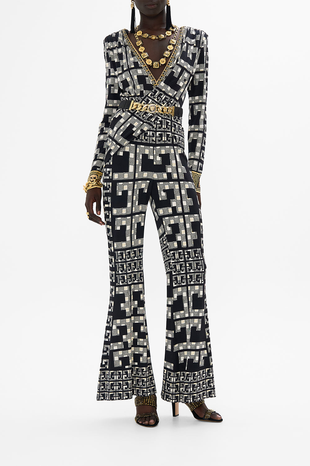 LEOPARD BUTTON ELASTIC BELT SOLID BLACK