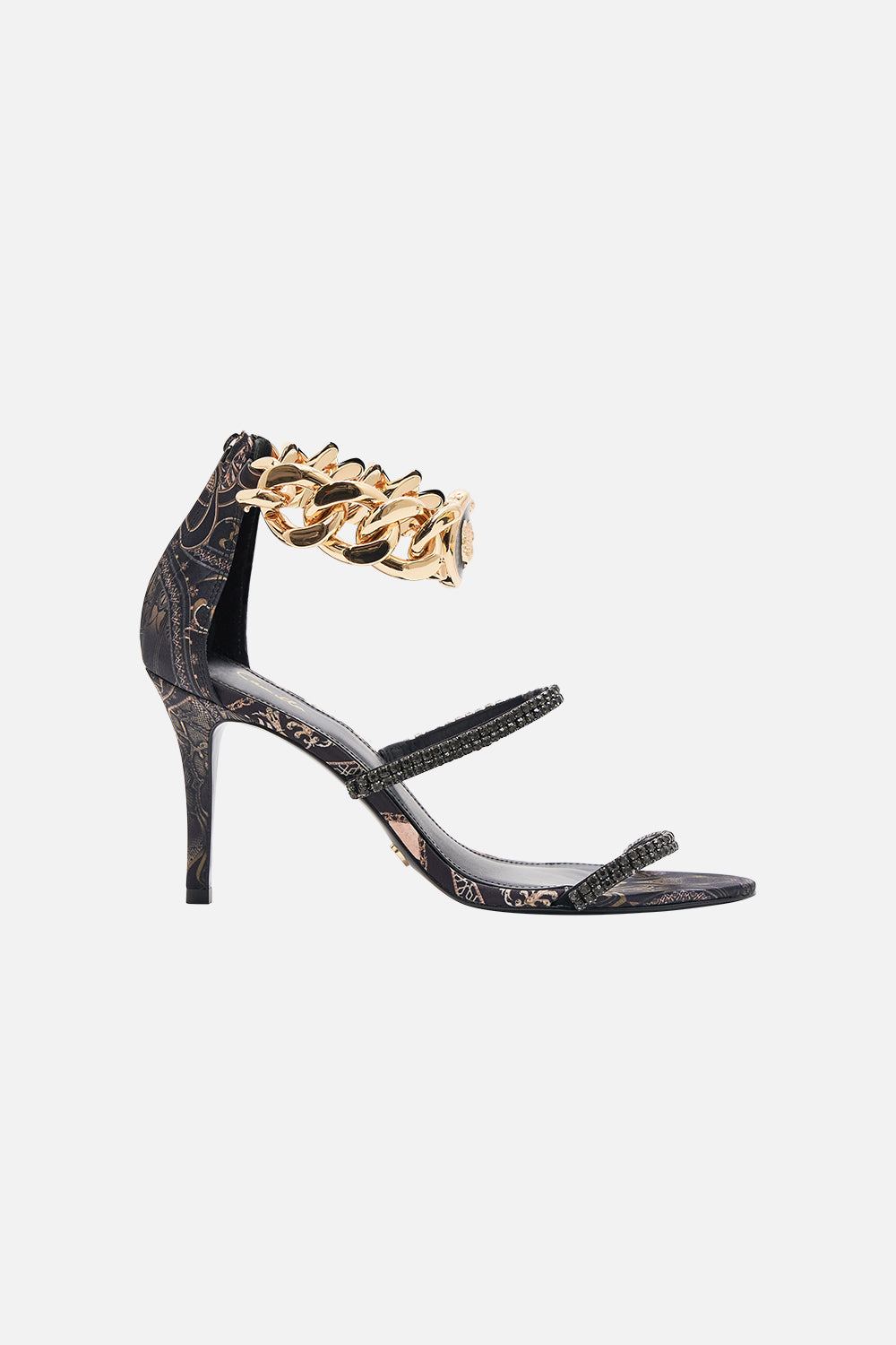 CAMILLA heels in Nouveau Noir print