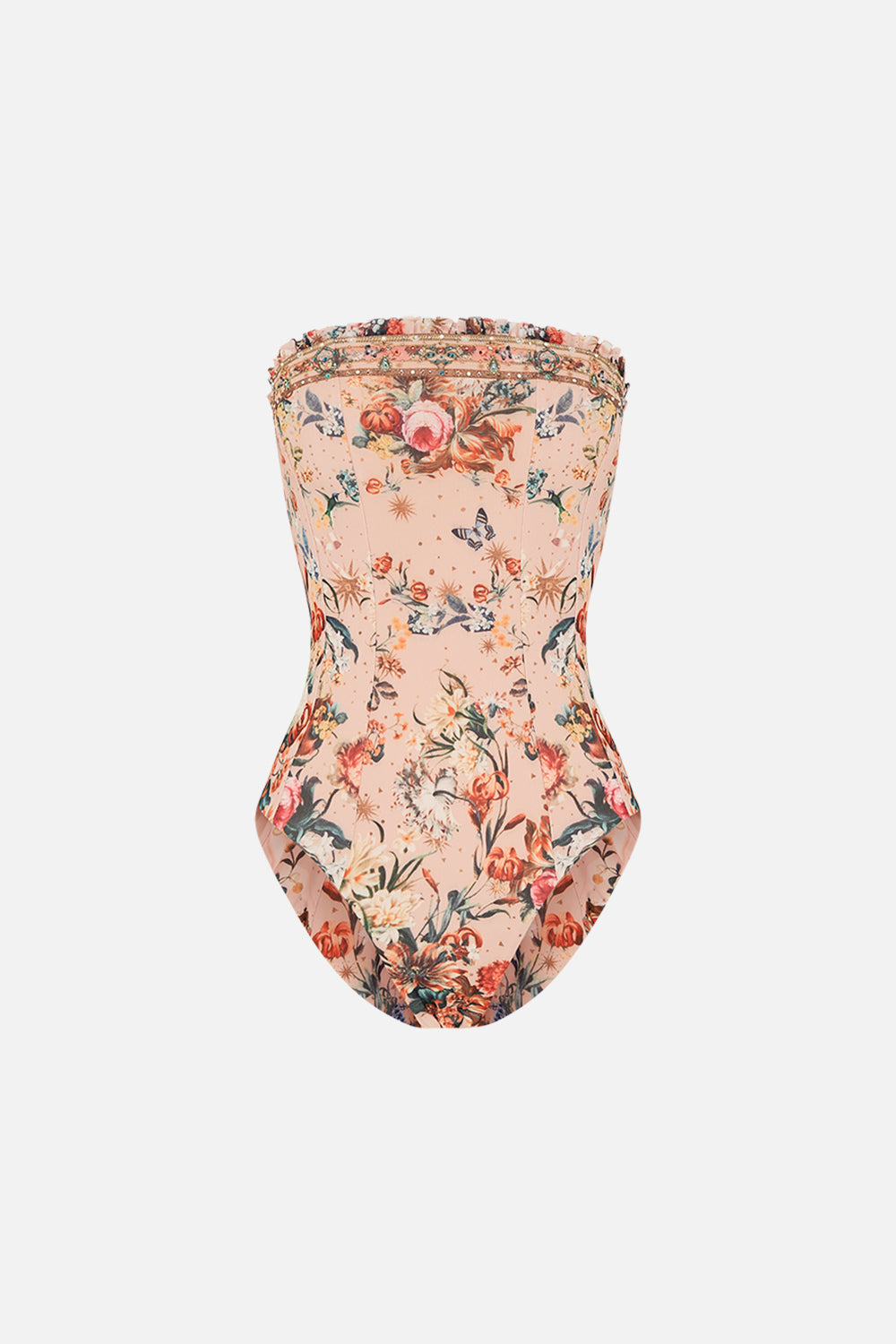 CAMILLA beandeau bodysuit in Rose Garden Revolution print