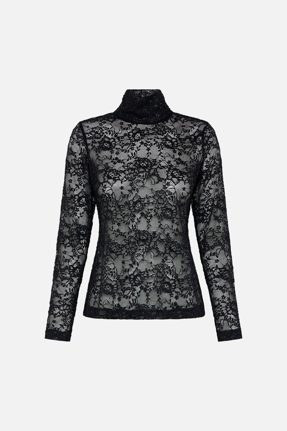 CAMILLA lace turtleneck in Reservation For Love print 