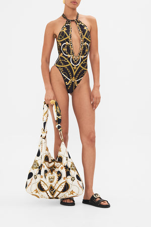 Product view of CAMILLA designer resortwear beach bag in Masked At Moonlight print 