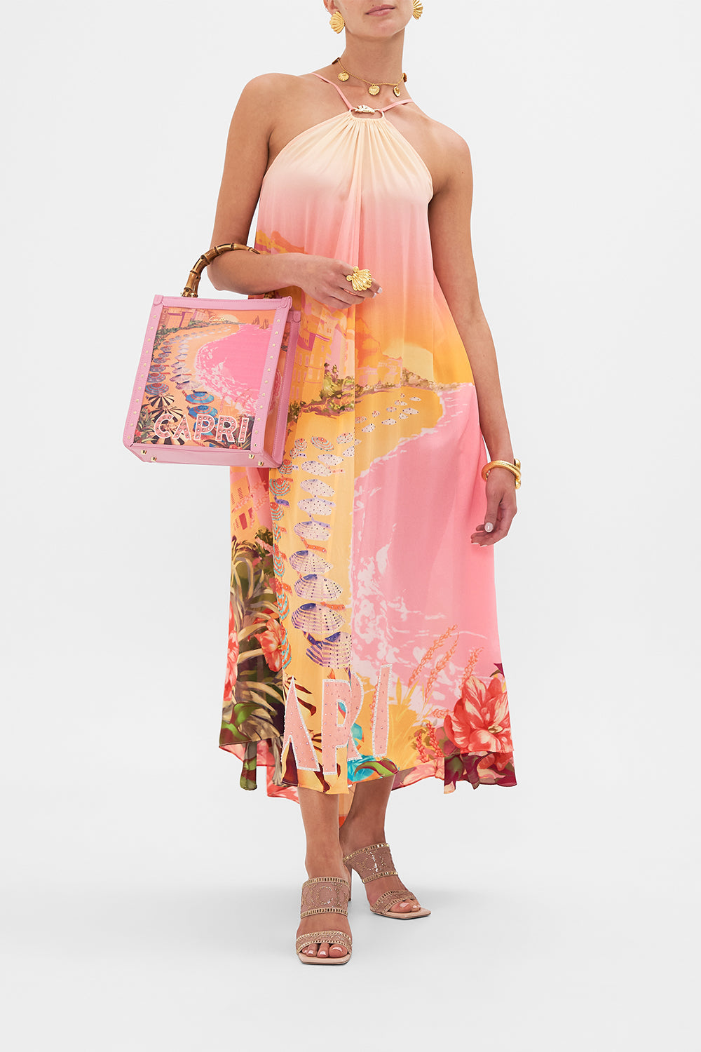 Product view of CAMILLA printed tote bag in Capri Me print 