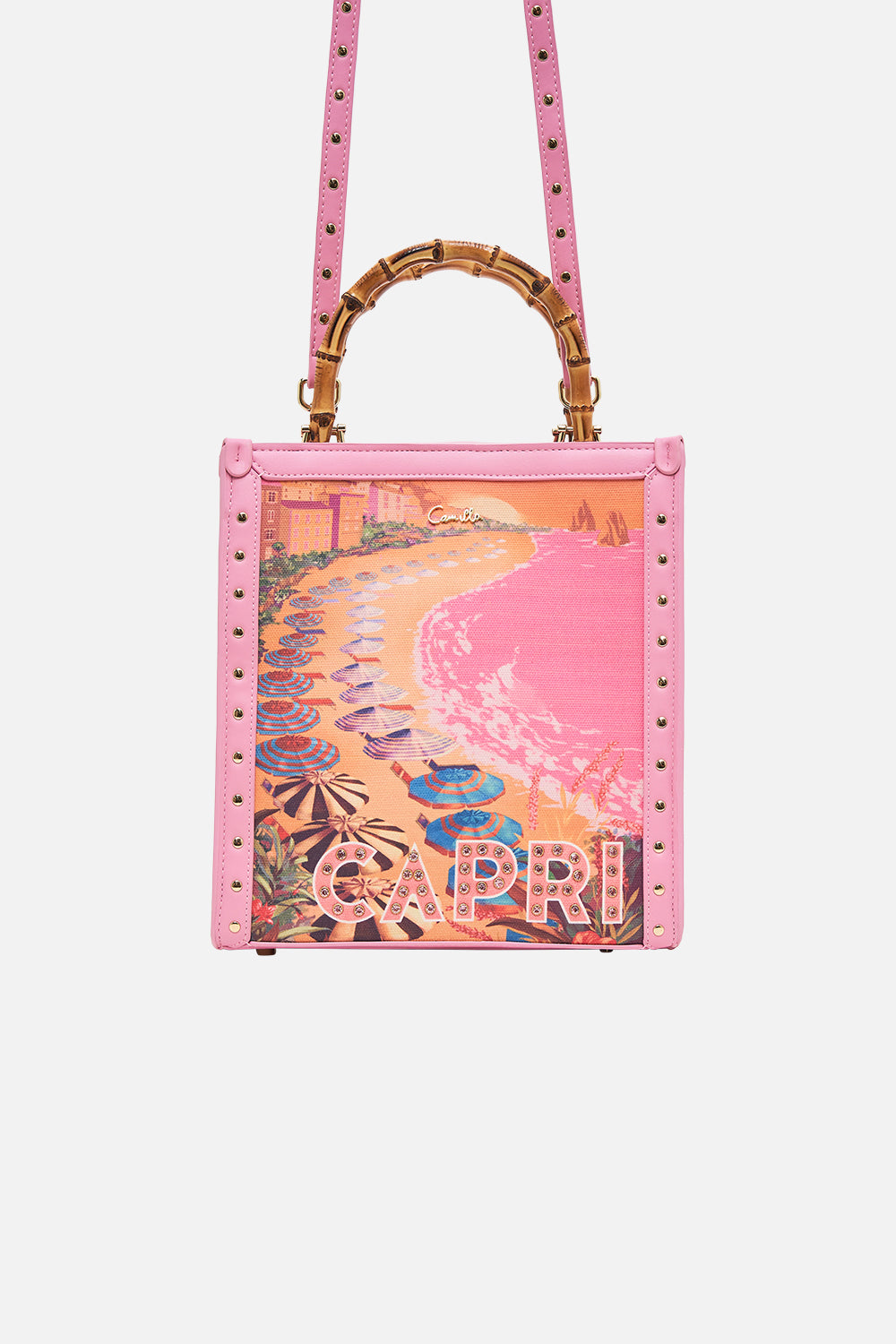 Product view of CAMILLA printed tote bag in Capri Me print 