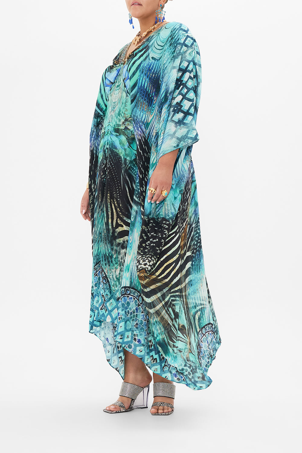 SPLIT SLEEVE KAFTAN WITH HARDWARE AZURE ALLURE