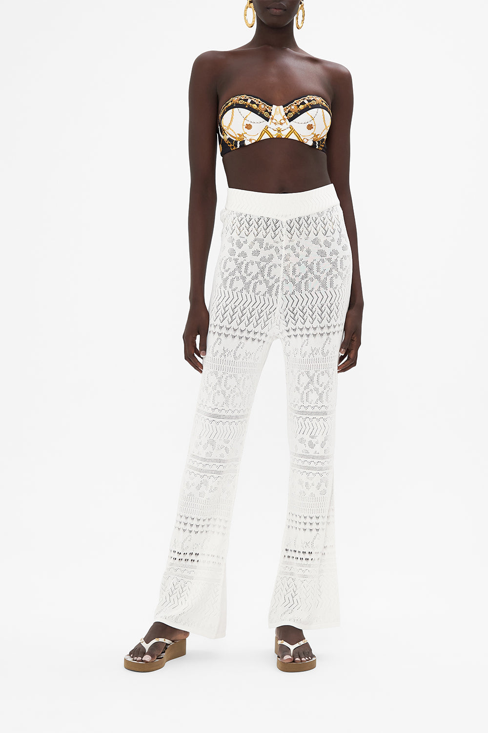 Flared Pointelle Knit Pant, Sea Charm
