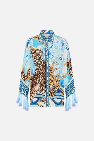 CAMILLA silk blouse in Sky Cheetah print
