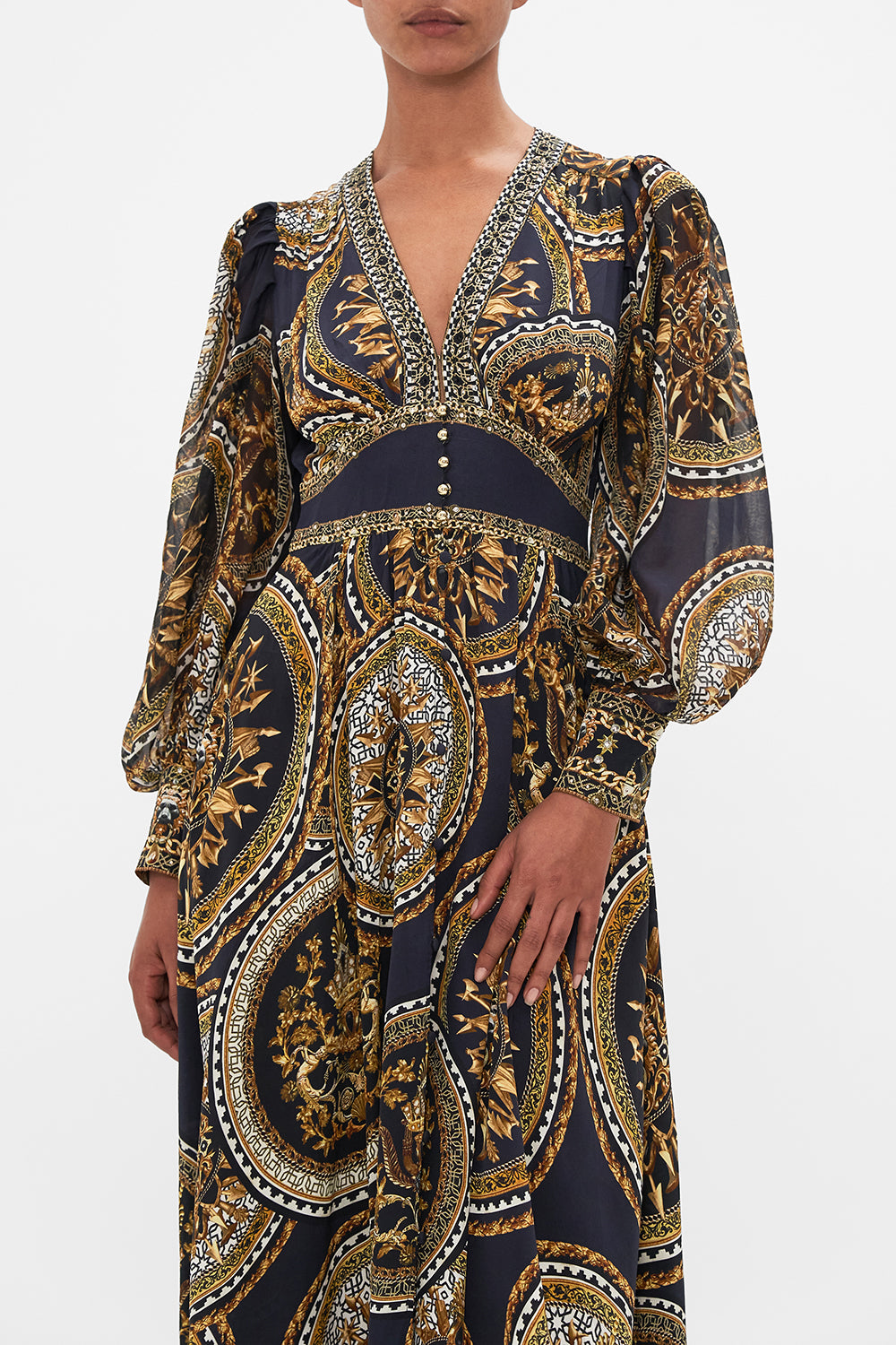 Shaped Waistband Dress With Gathered Sleeves| CAMILLA AU – CAMILLA