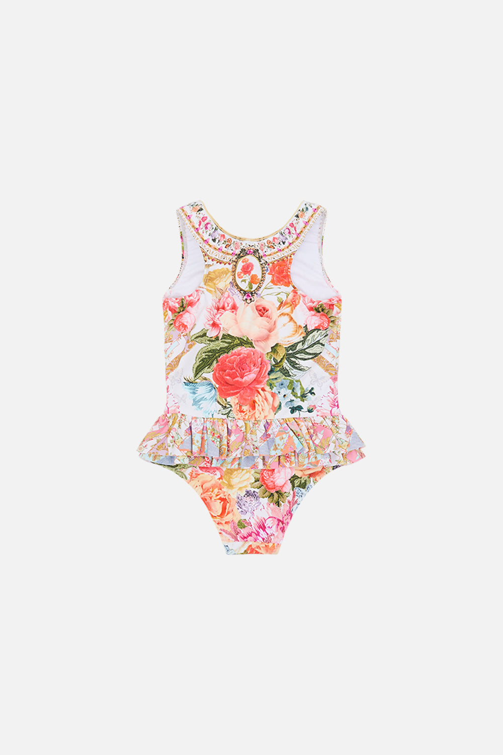 CAMILLA floral babies ruffle back one piece in Sew Yesterday
