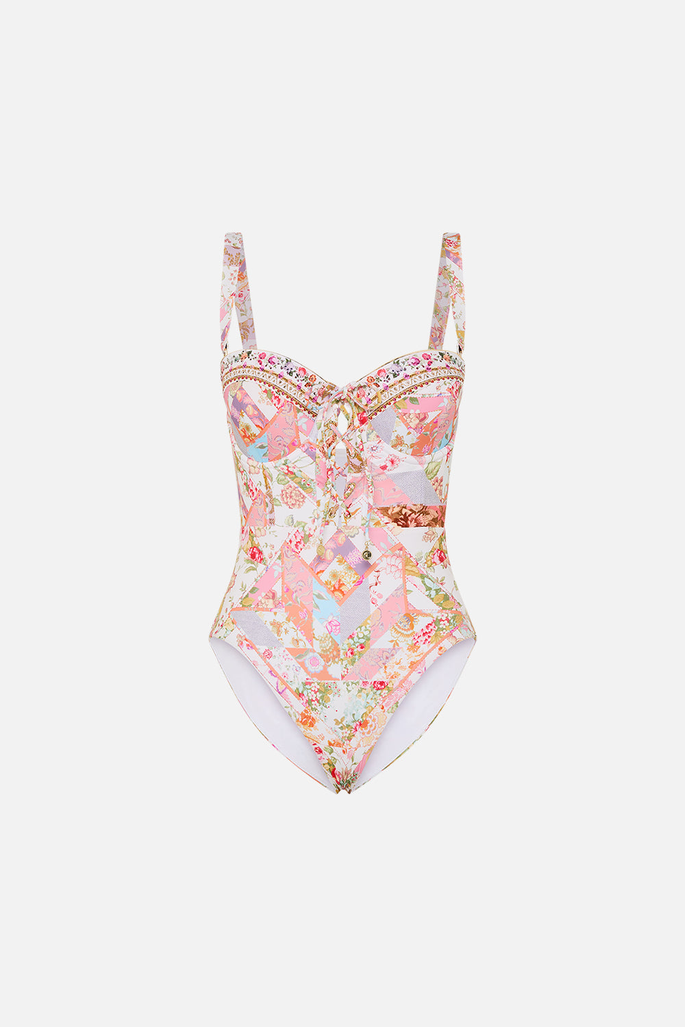 CAMILLA floral lace up balconette underwire one piece in Sew Yesterday