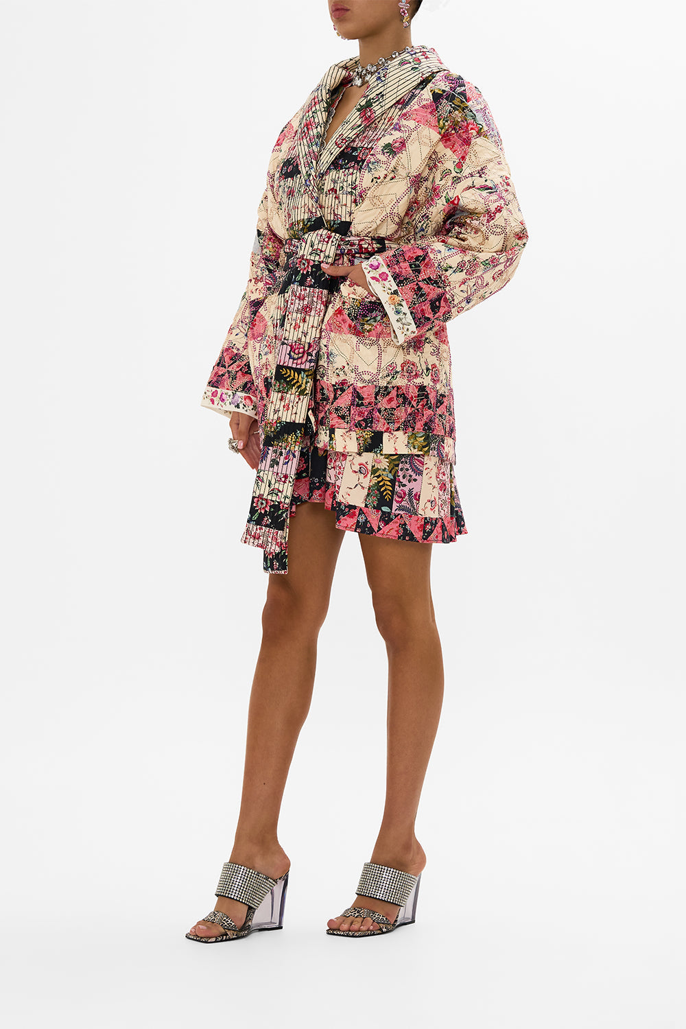 CAMILLA Floral Reversible Quilted Coat in Patchwork Poetry