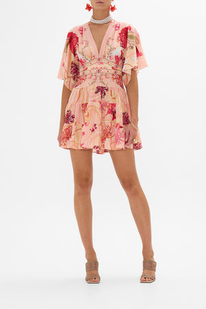 TIERED SKIRT MINI DRESS BLOSSOMS AND BRUSHSTROKES