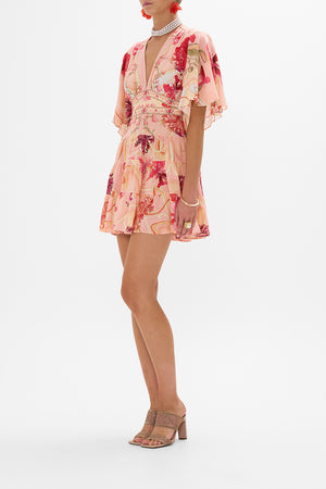 TIERED SKIRT MINI DRESS BLOSSOMS AND BRUSHSTROKES