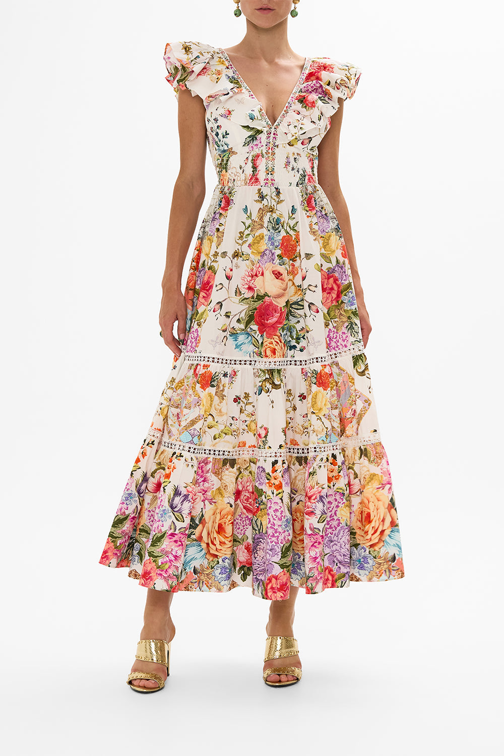 CAMILLA Floral Ruched Beach Hat in The Flower Child Society print