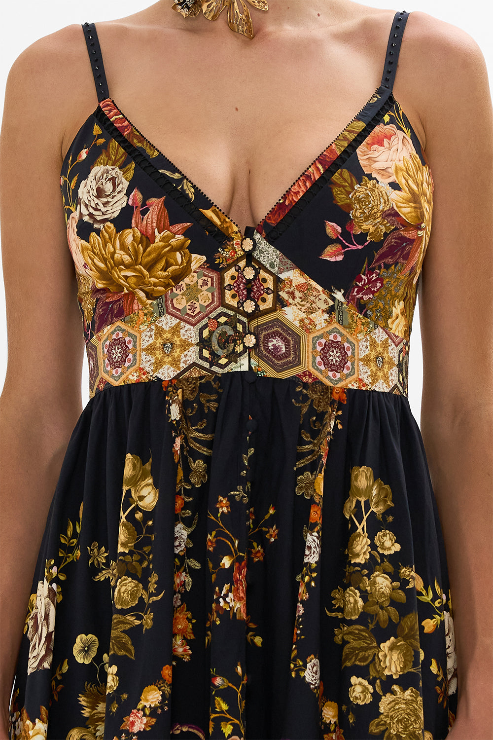 CAMILLA floral tiered bodice dress in Stitched in Time print.