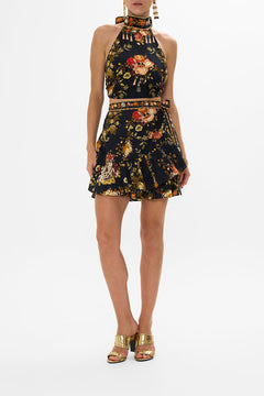 CAMILLA Floral Halter Tie Back Top in Stitched in Time