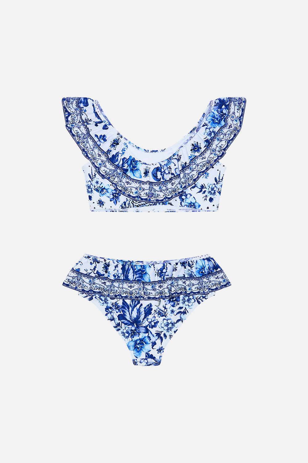 Back product view of Milla by CAMILLA kids frill bikini in Glaze and Graze print