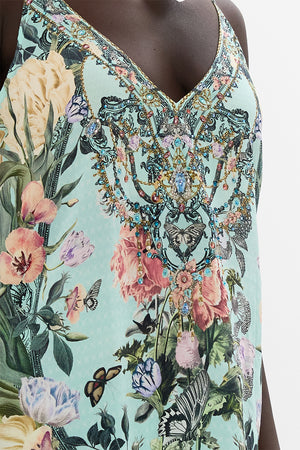 CAMILLA v neck silk cami in Petal Promiseland print