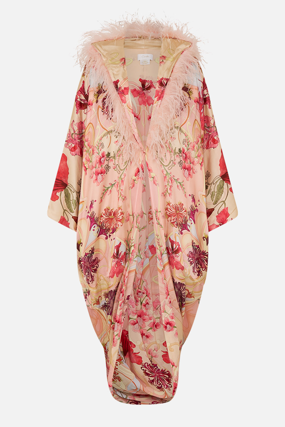 DRAPED BACK LAYER WITH FEATHER COLLAR BLOSSOMS AND BRUSHSTROKES