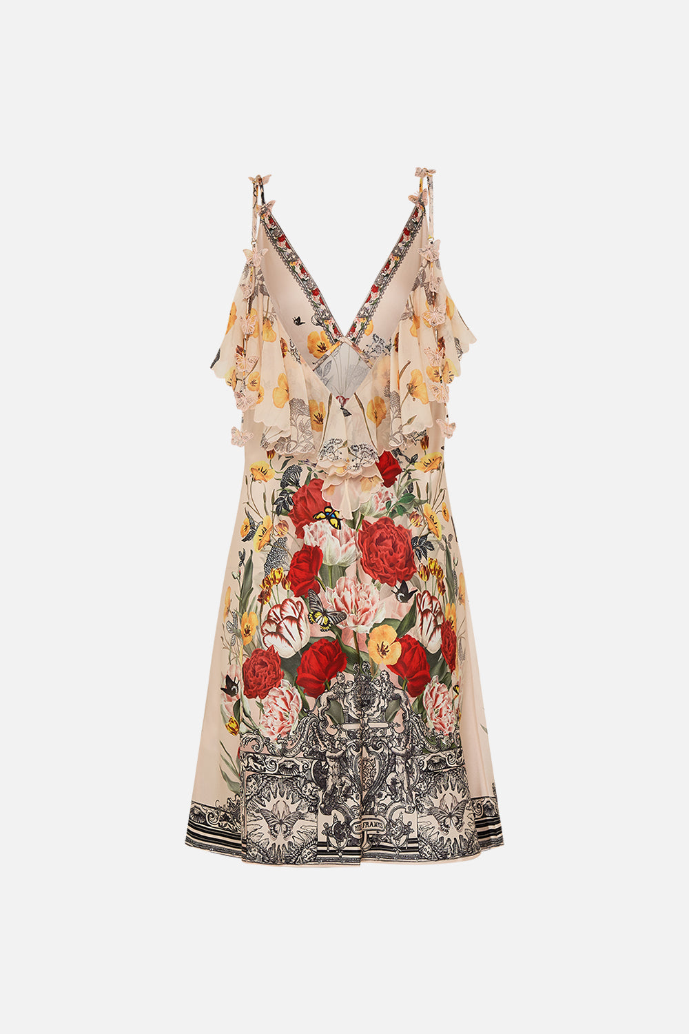 CAMILLA multi V-Neck Bias Slip Dress with Back Frill in Etched into Eternity