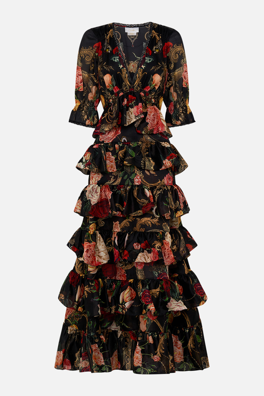 CAMILLA floral puff sleeve dress in Magic In The Manuscripts print 