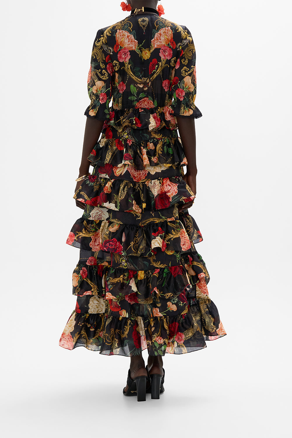 CAMILLA floral puff sleeve dress in Magic In The Manuscripts print 