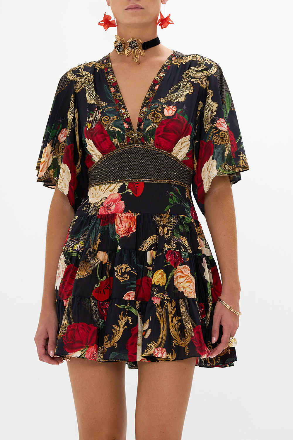 CAMILLA floral double-sided scarf in Stitched in Time print.