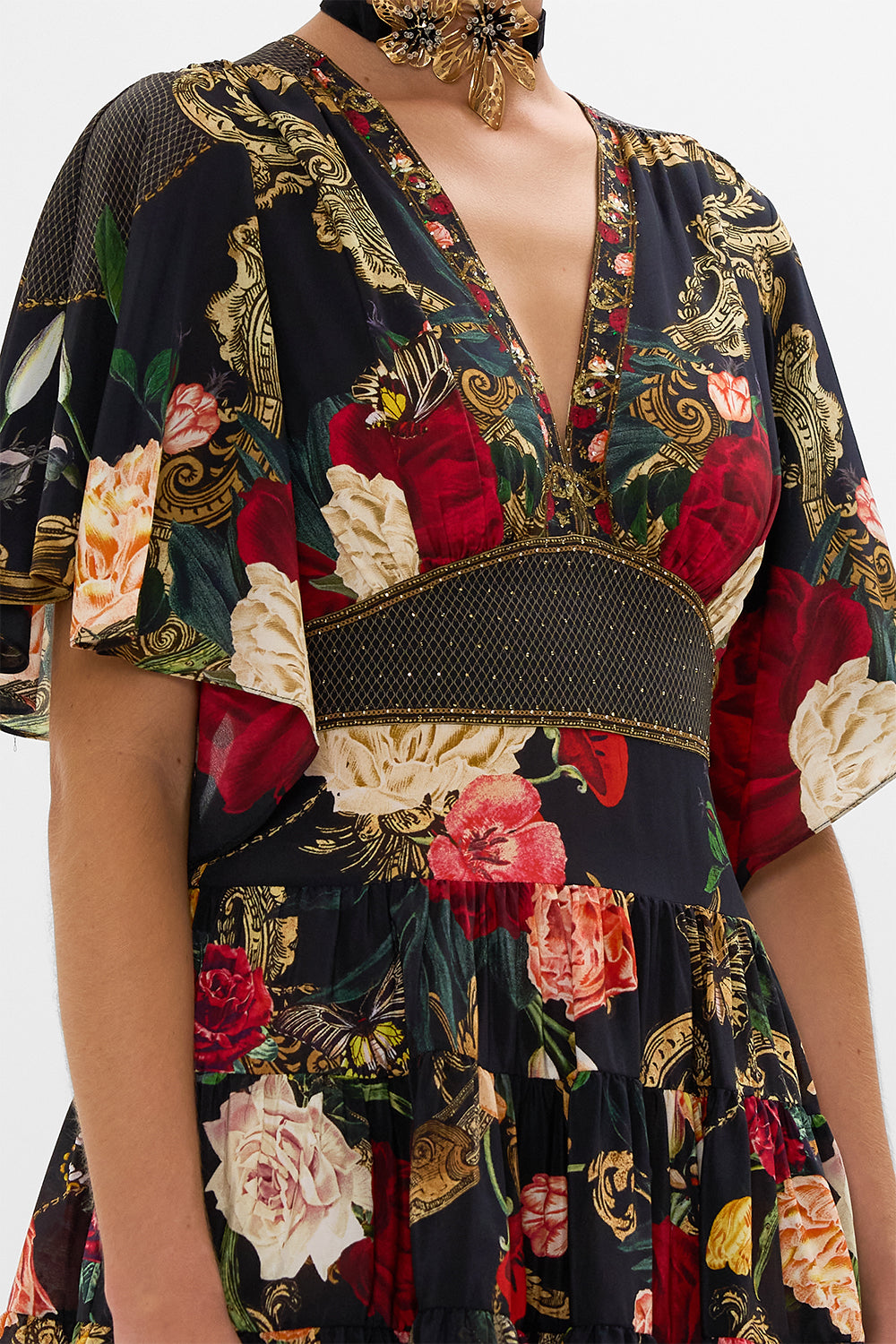 CAMILLA floral double-sided scarf in Stitched in Time print.