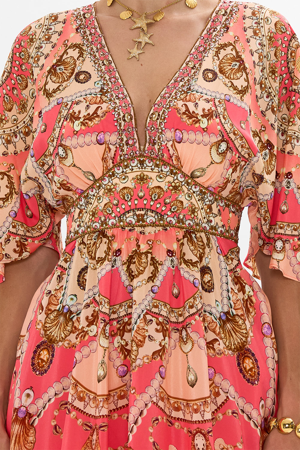 CAMILLA Pink Short Waisted Dress in Shell Games print