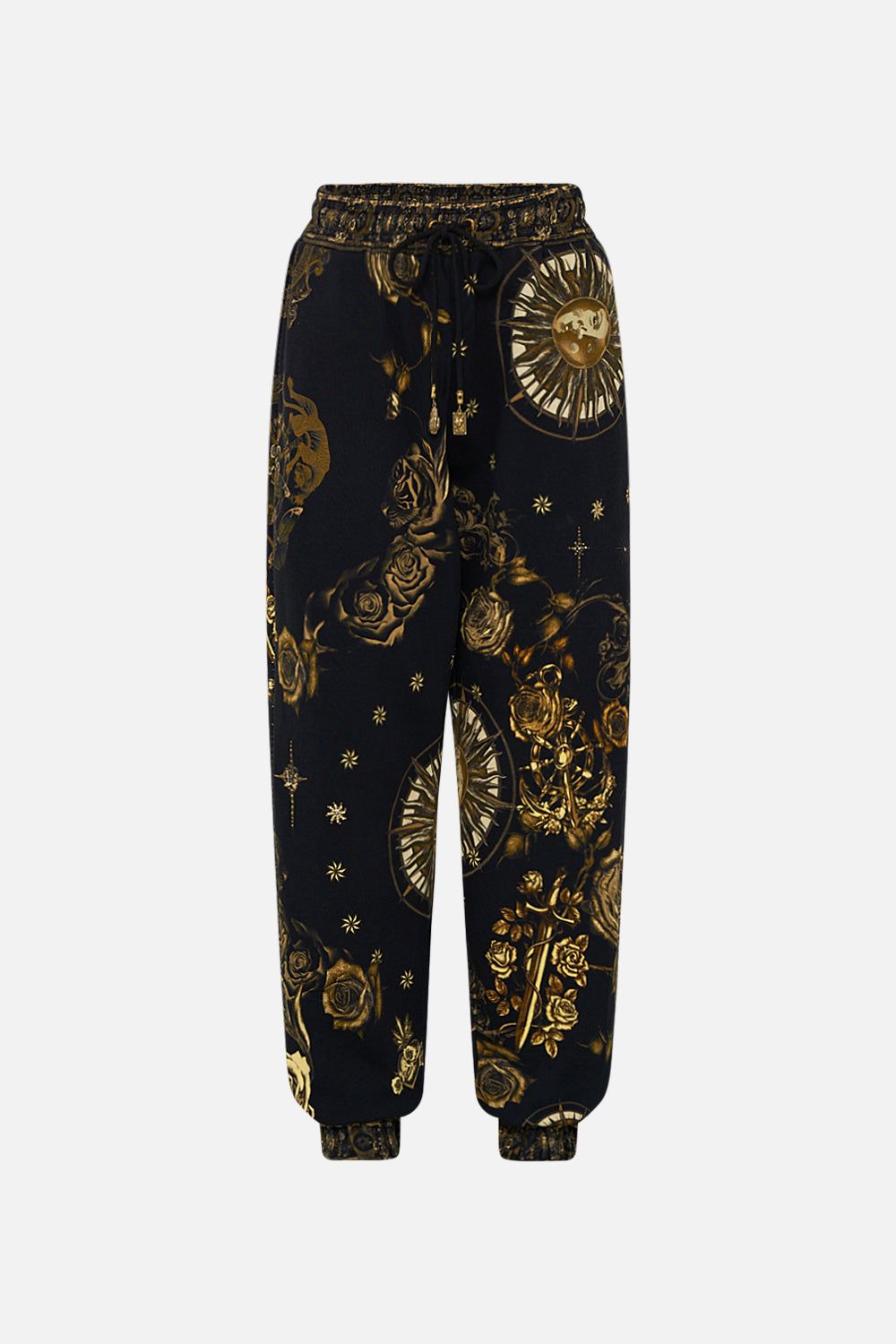 CAMILLA black jersey track pant in So Says The Oracle print.