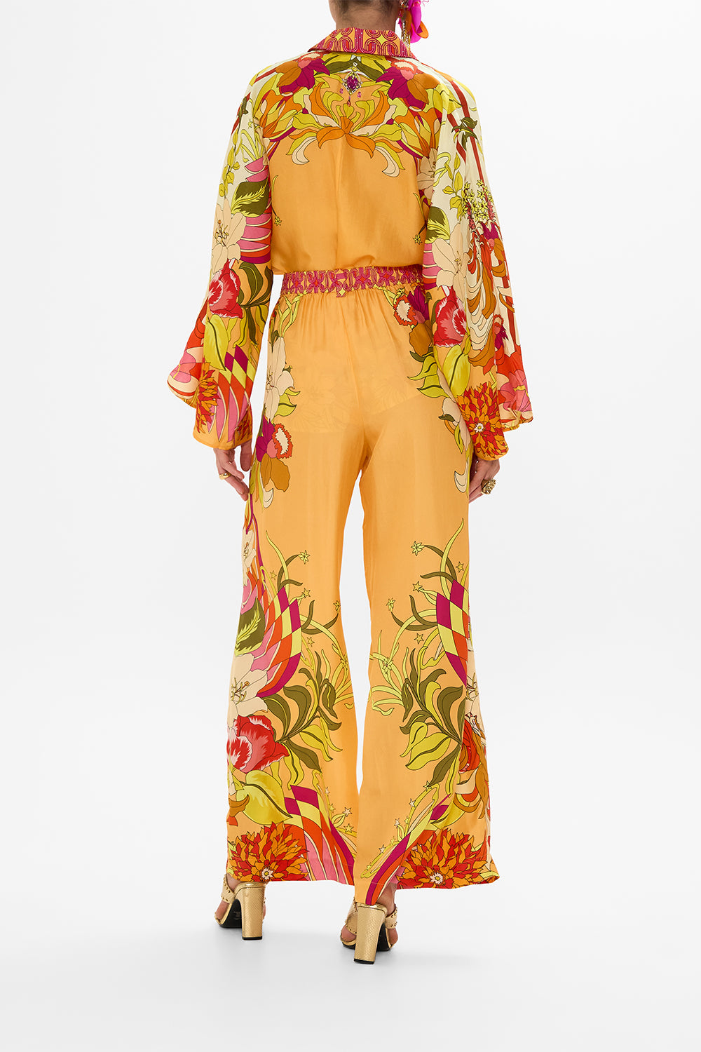 CAMILLA Floral Wide Leg Waisted Pant in The Flower Child Society print
