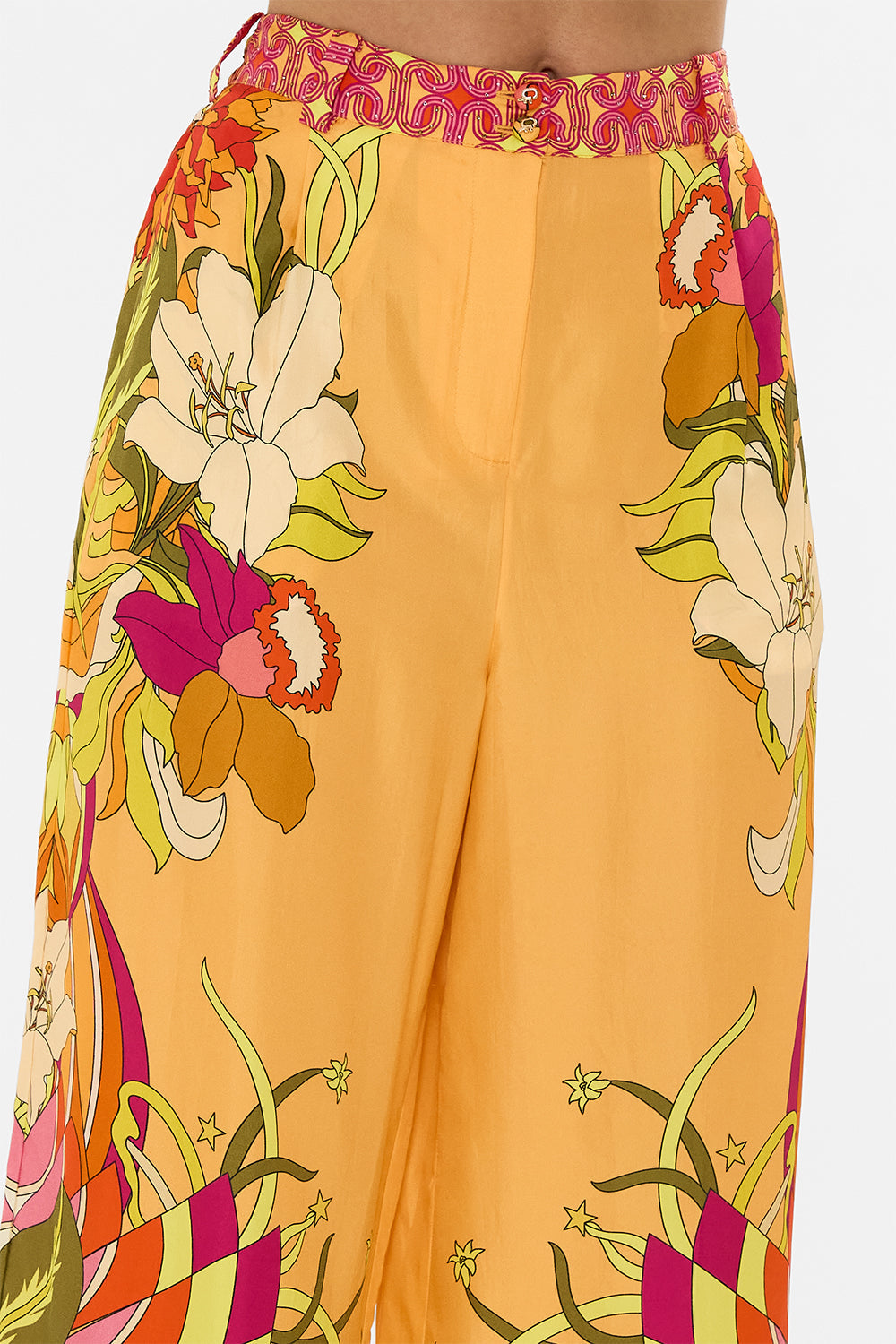 CAMILLA Floral Wide Leg Waisted Pant in The Flower Child Society print