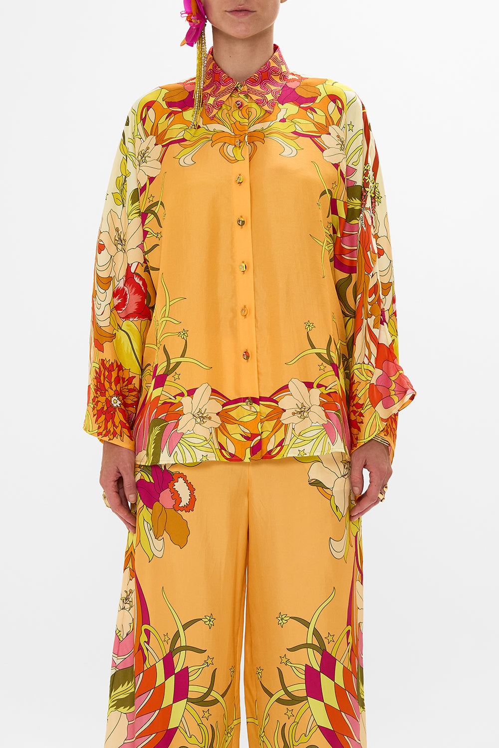 CAMILLA Floral Wide Sleeve Blouse in The Flower Child Society