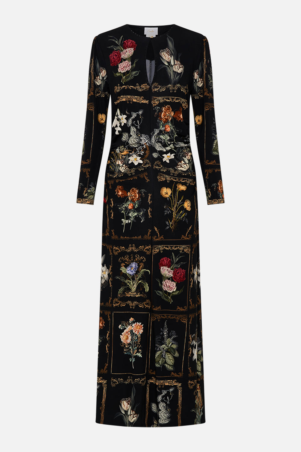 CAMILLA Black Gathered Jersey Long Dress in Magic in the Manuscripts