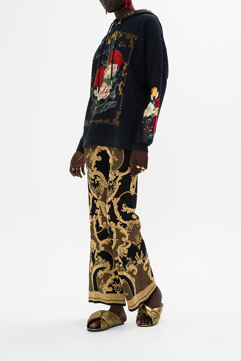 CAMILLA Black Hoody with Pockets in Magic in the Manuscripts print