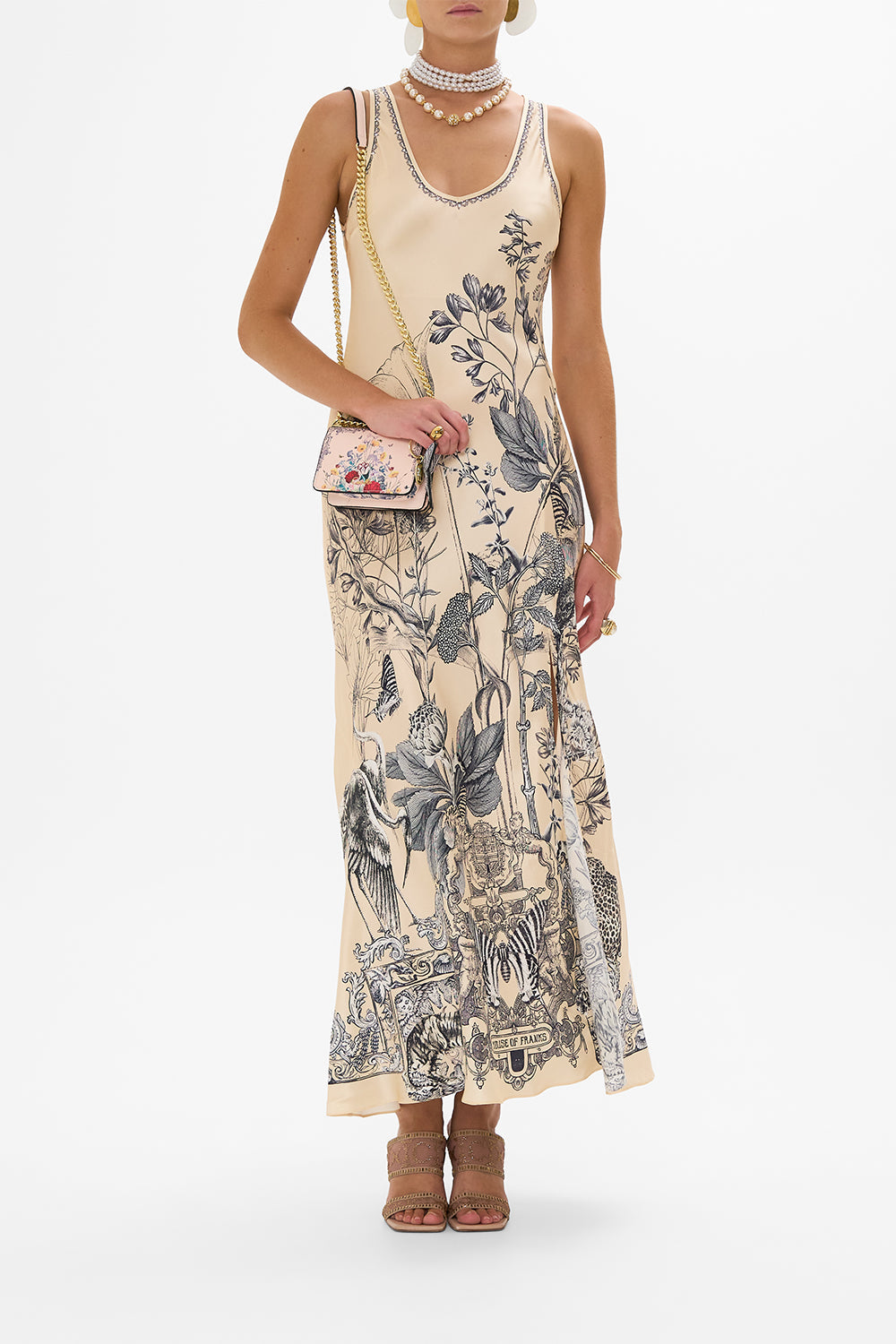 CAMILLA multi silk bias tank dress in Etched Into Eternity print 