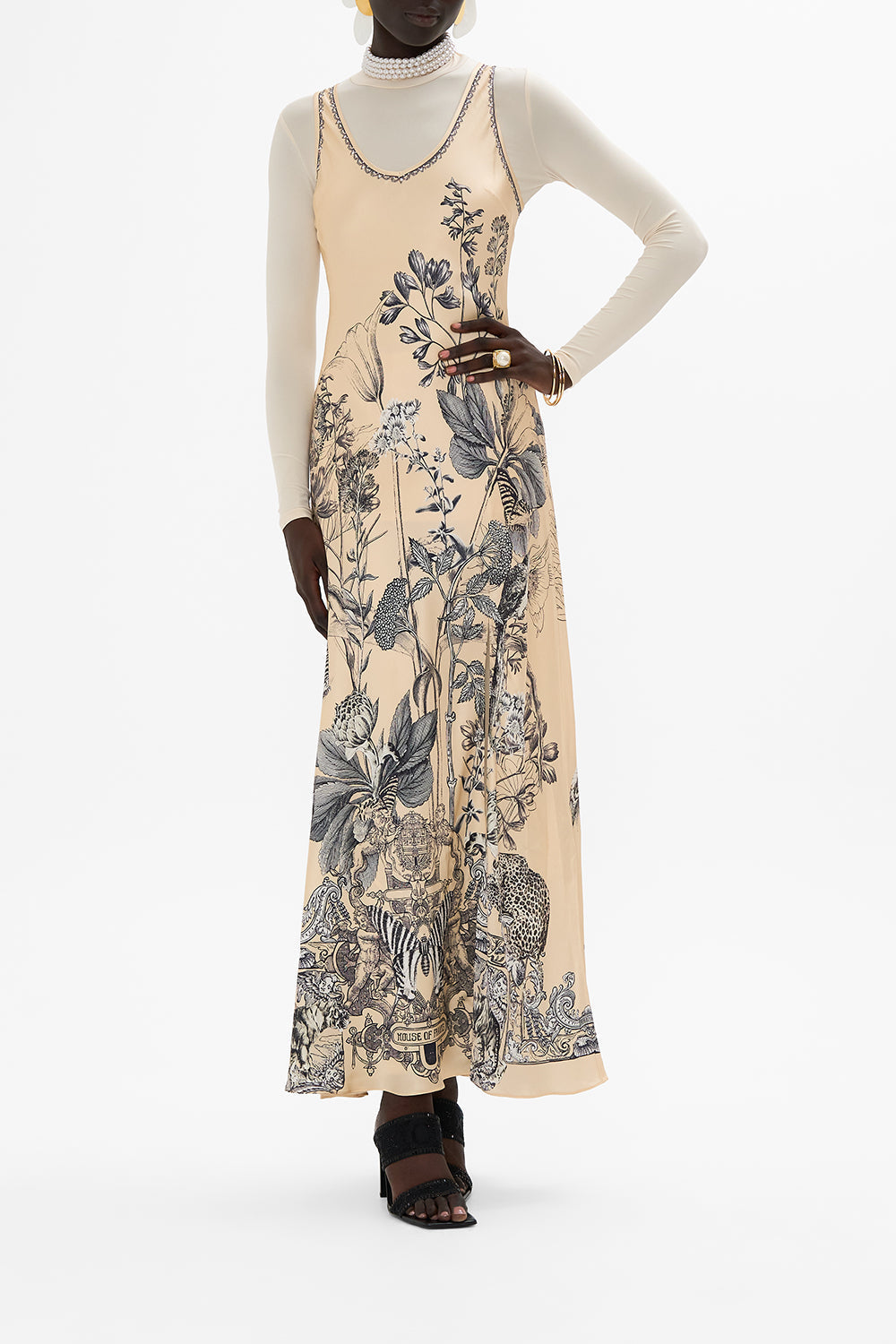 CAMILLA multi silk bias tank dress in Etched Into Eternity print 