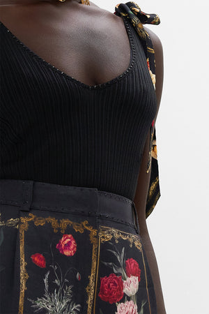 CAMILLA black top with silk bow details in Magic In The Manuscripts print