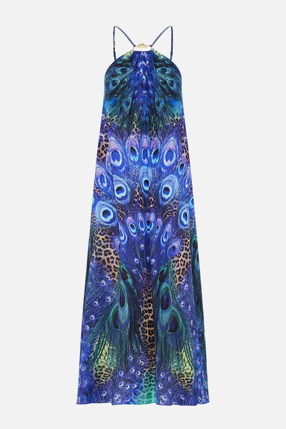 Product view of CAMILLA silk maxi dress in Peacock Rock print