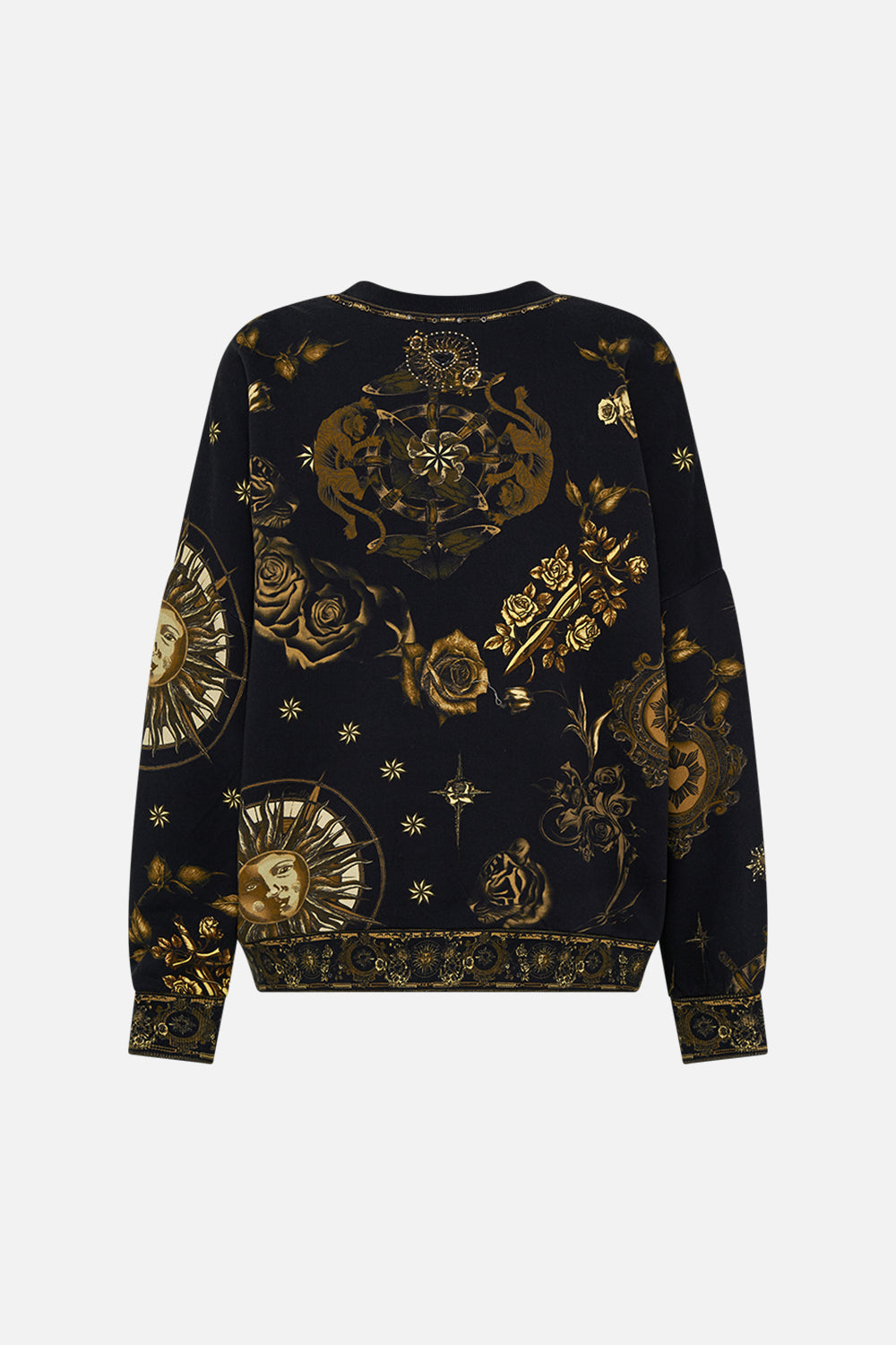 CAMILLA black dropped shoulder sweat shirt in So Says The Oracle print.