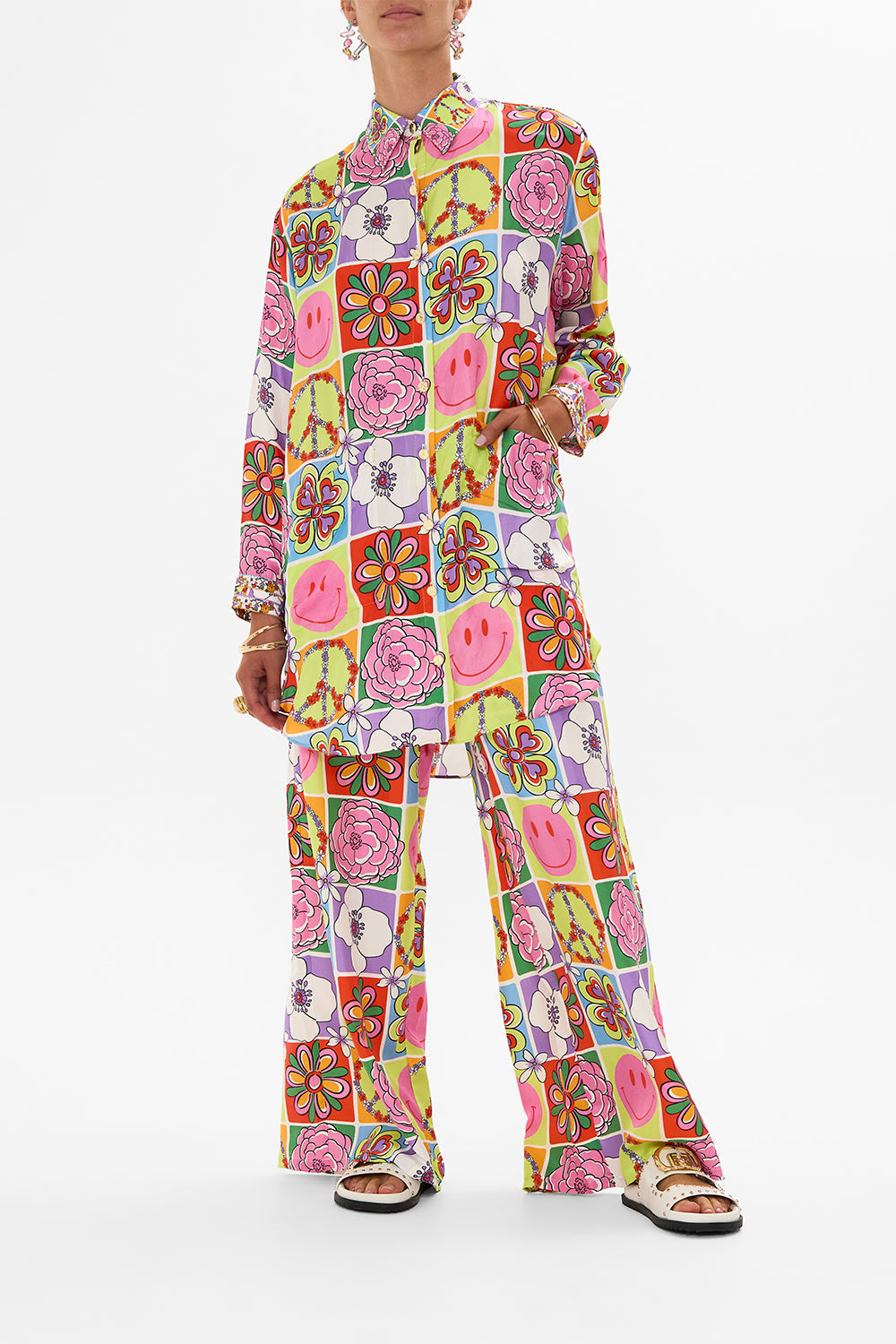CAMILLA floral Shirt Tunic with Pockets in Cosmic Prairie
