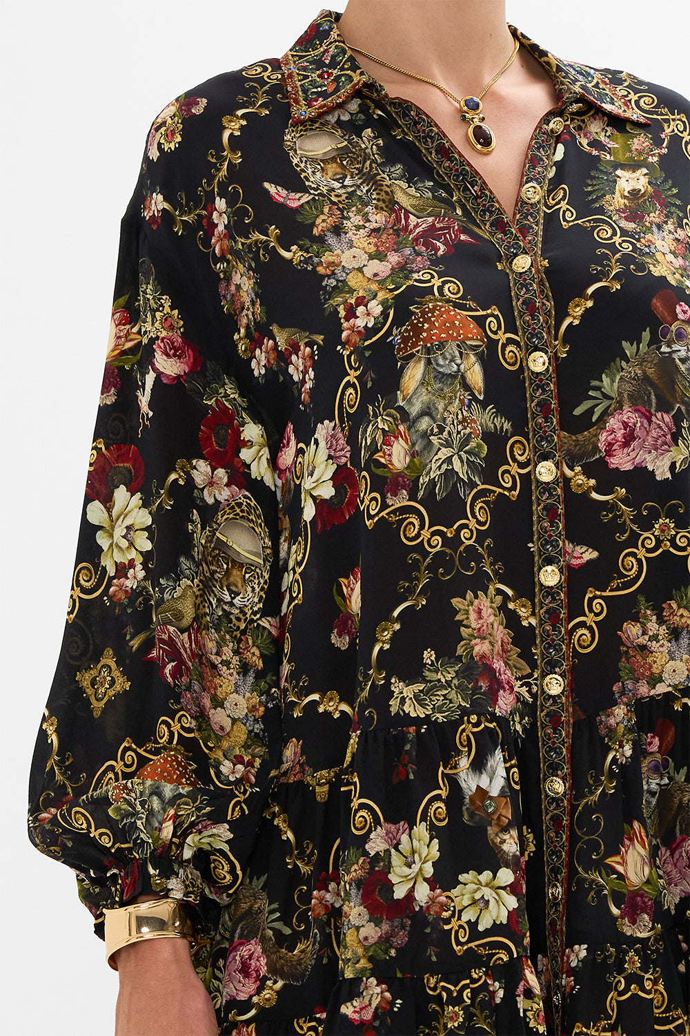 CAMILLA Black Tiered Shirt Dress in Told in the Tapestry