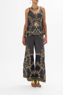 CAMILLA Gold Tank Top with Strap Bead Detail in Dance with the Duke print