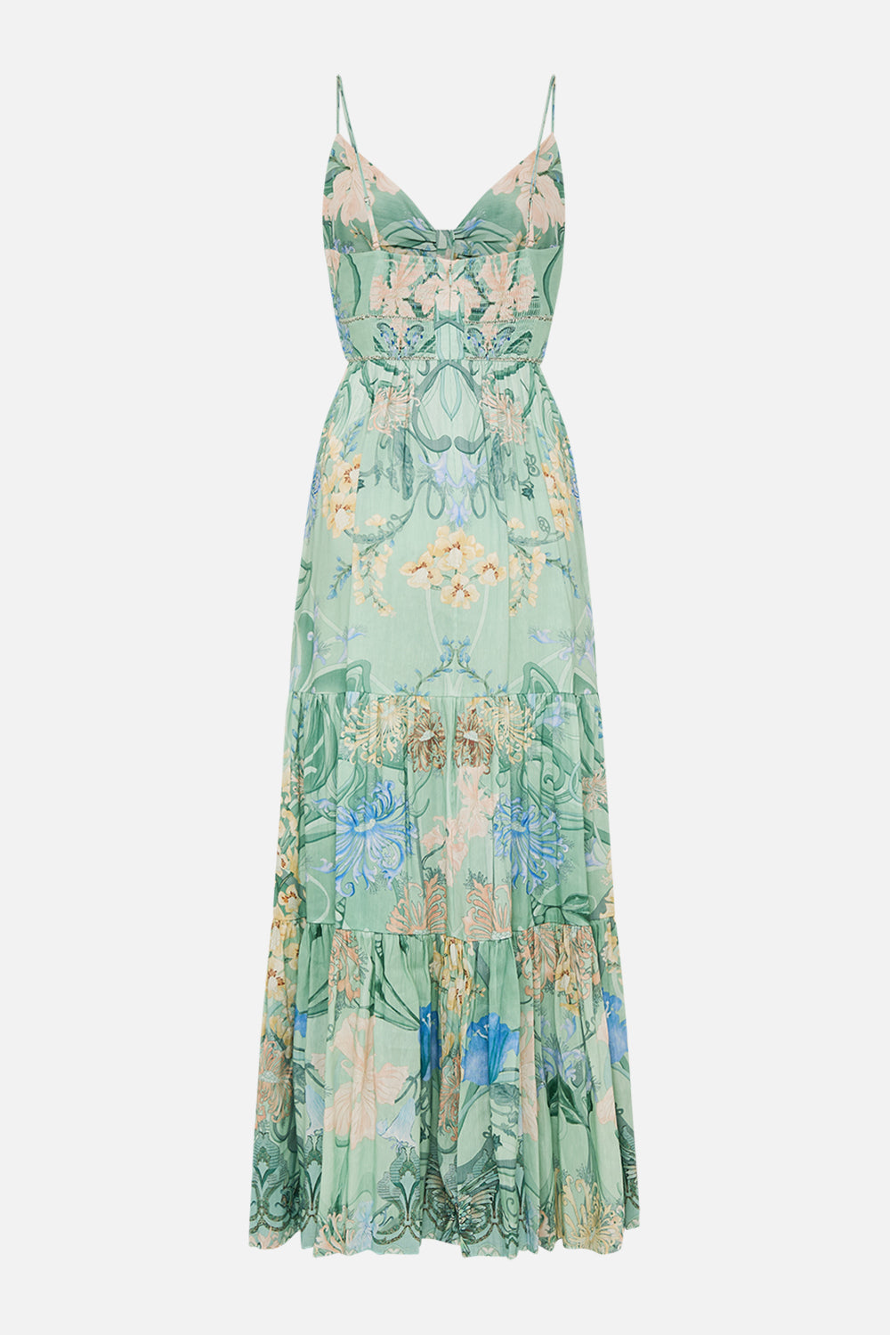 CAMILLA Floral Cut-Out Bodice Dress with Tiered Skirt in Dreaming in Dutch print