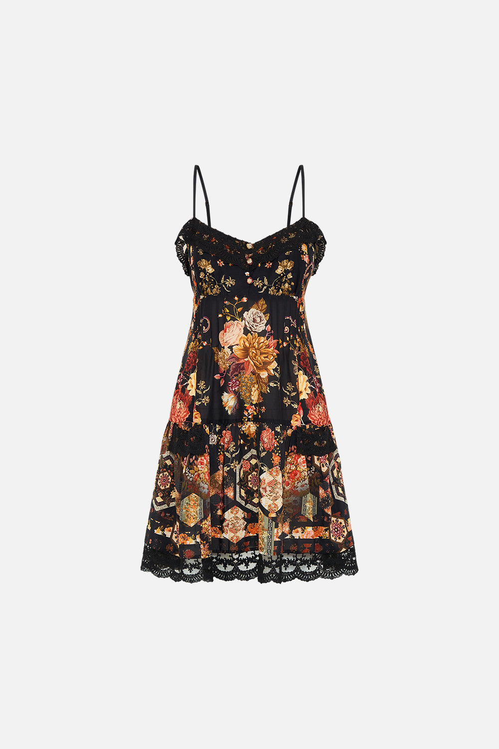 CAMILLA Floral Short Pintuck Dress with Pockets in Stitched in Time print