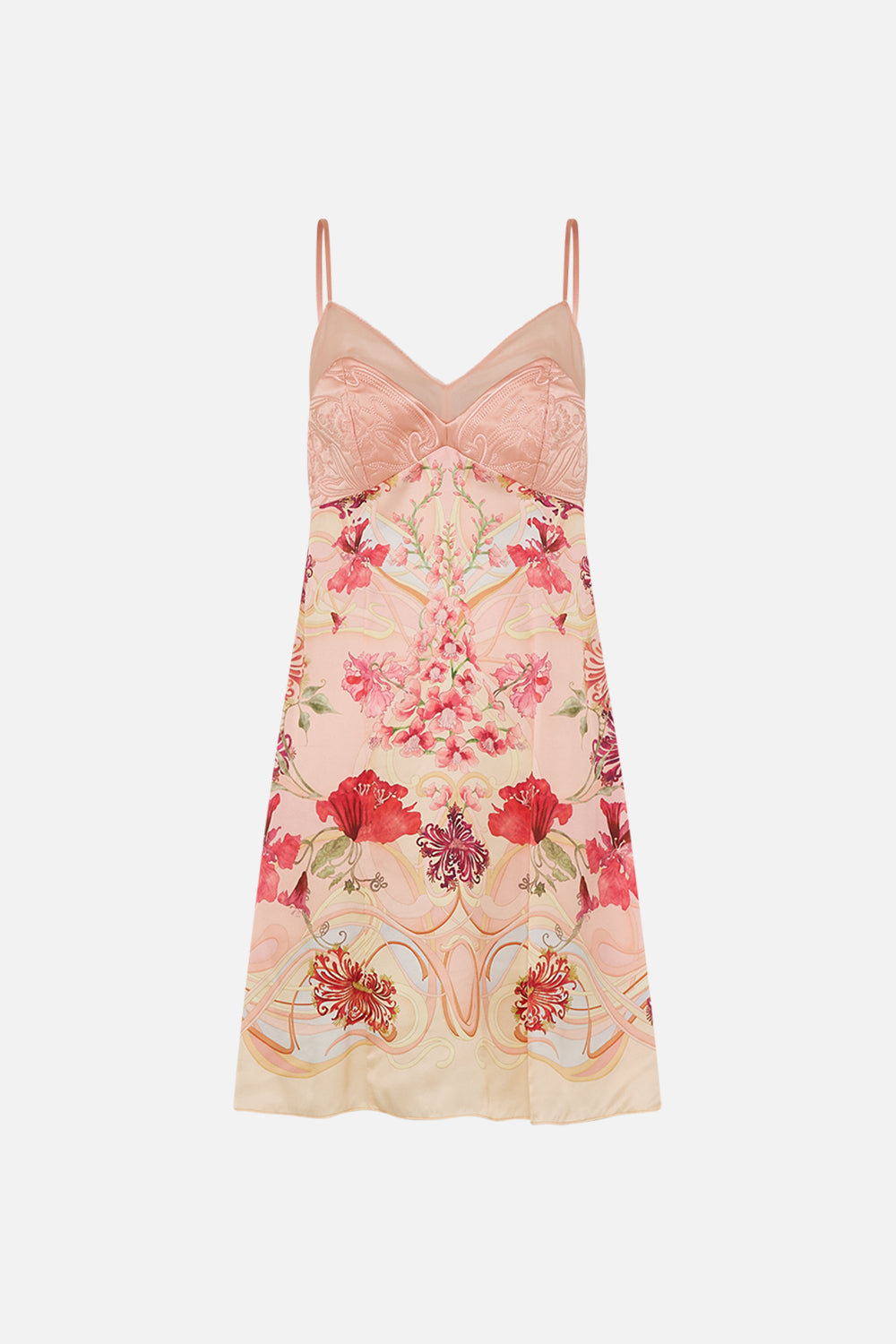 CAMILLA Floral Short Slip Dress with Quilting in Blossoms and Brushstrokes