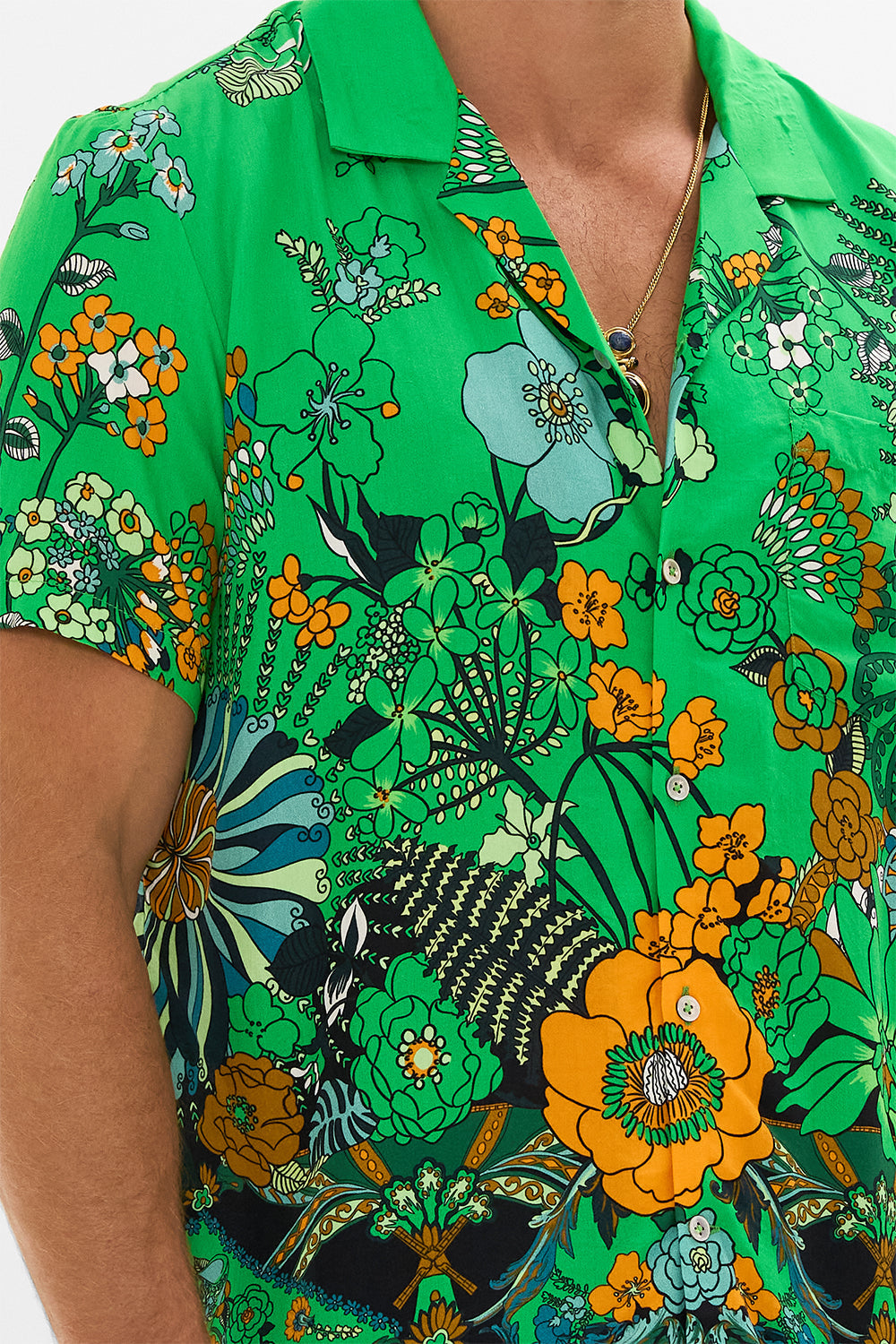 CAMILLA green short sleeve camp collared shirt in Good Vibes Generation