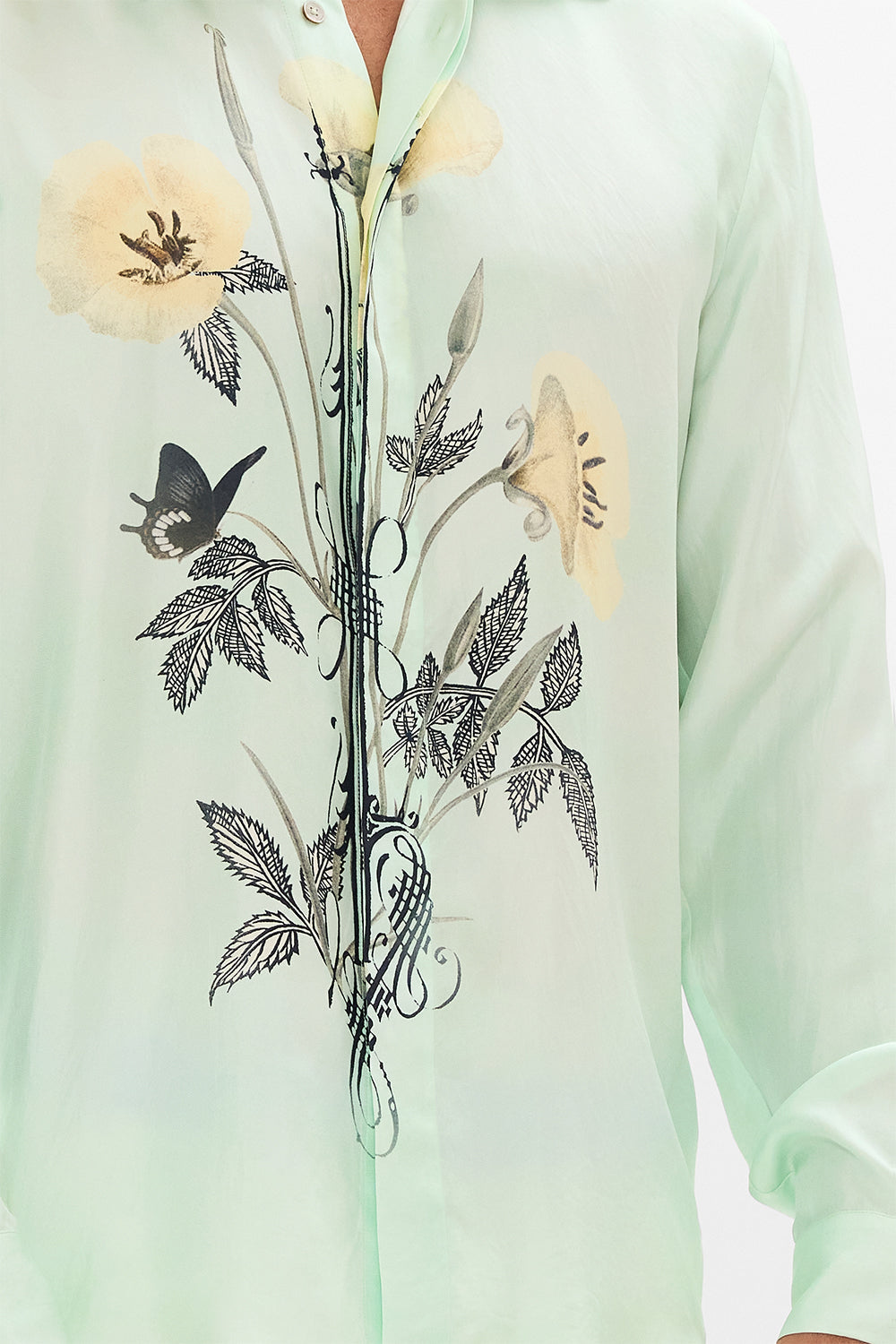 CAMILLA Floral Long Sleeve Hidden Placket Shirt in Petal Promise Land print