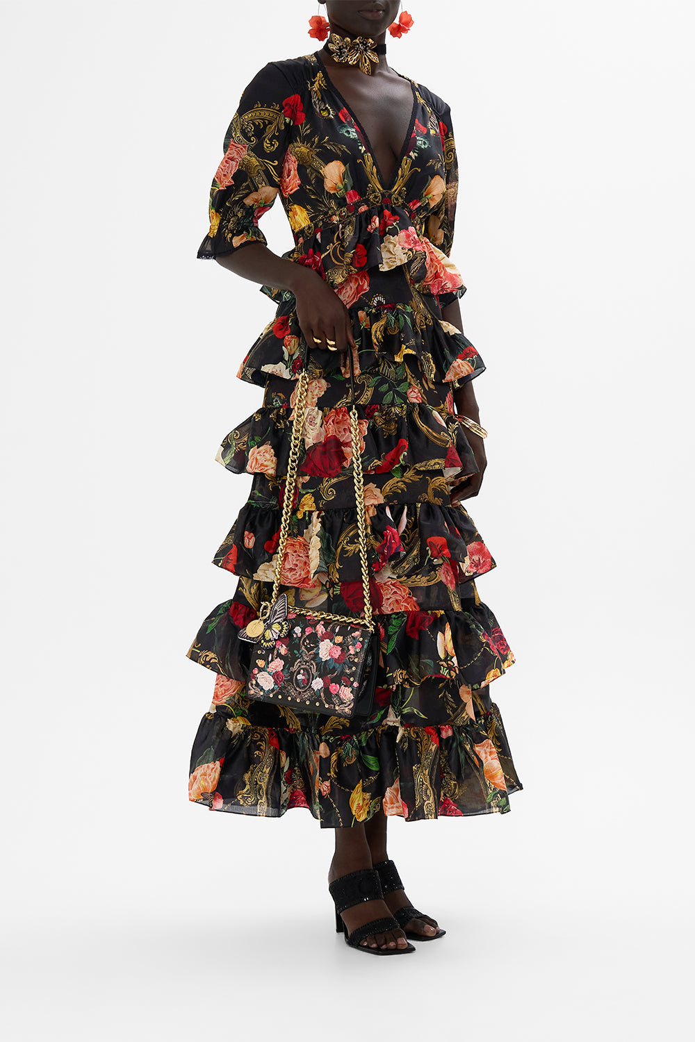 CAMILLA floral crossbody with fur strap in Magic in the Manuscripts